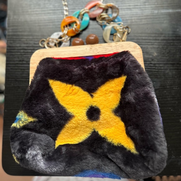 Faux Fur Crossbody Bag with Chain Strap - Picture 1 of 2